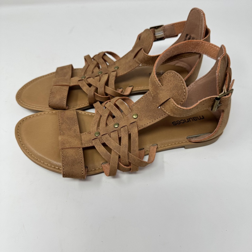 Maurices Shoes Womens Size 8 Brown Gladiator Sandals Strappy Studded Flat